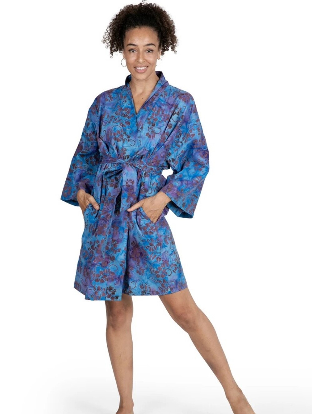 Novica Moonlit Blossoms 100% Cotton Artisan Batik Dyed Robe By Nyoman Nadri S/M